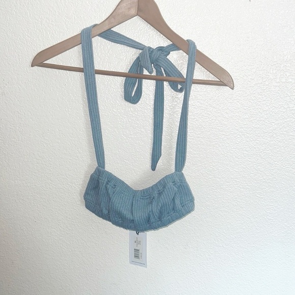 WeWoreWhat Blue New Without Tag Tie Halter Ribbed Bra Top - Picture 1 of 10